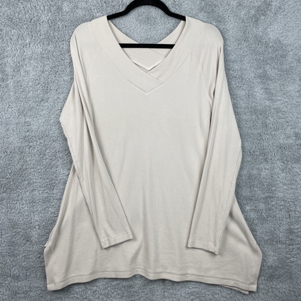 Soft Surroundings Tunic‎ Top Small Beige Double V Neck Ribbed Coastal Beachy